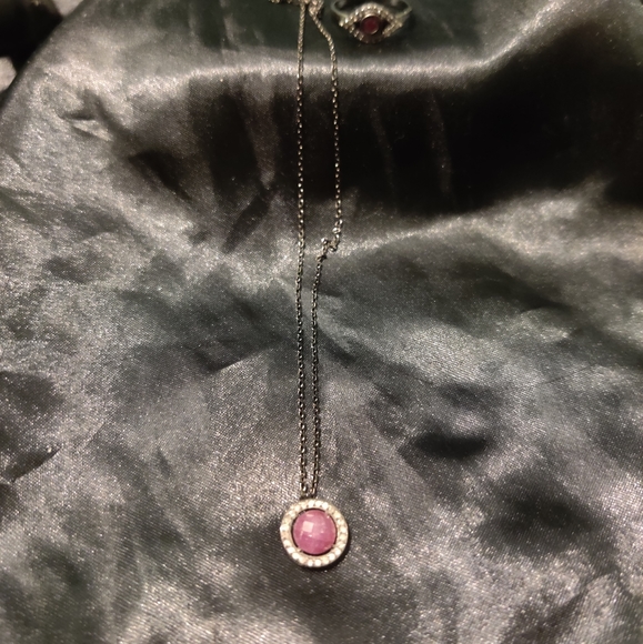 Echo Round Halo Pendant Necklace ADORNIA Ruby and Diamonds - Picture 5 of 6